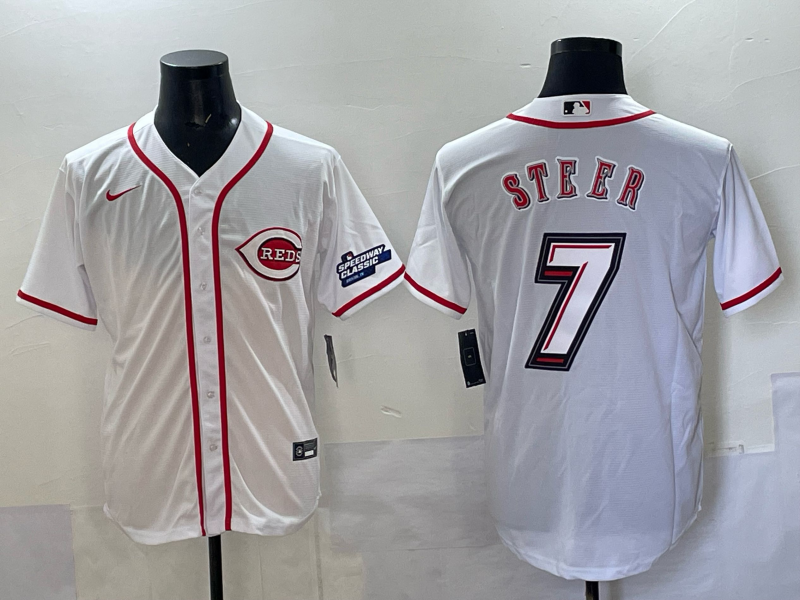 Men Cincinnati Reds #7 Steer white 2025 Nike MLB Jersey 001